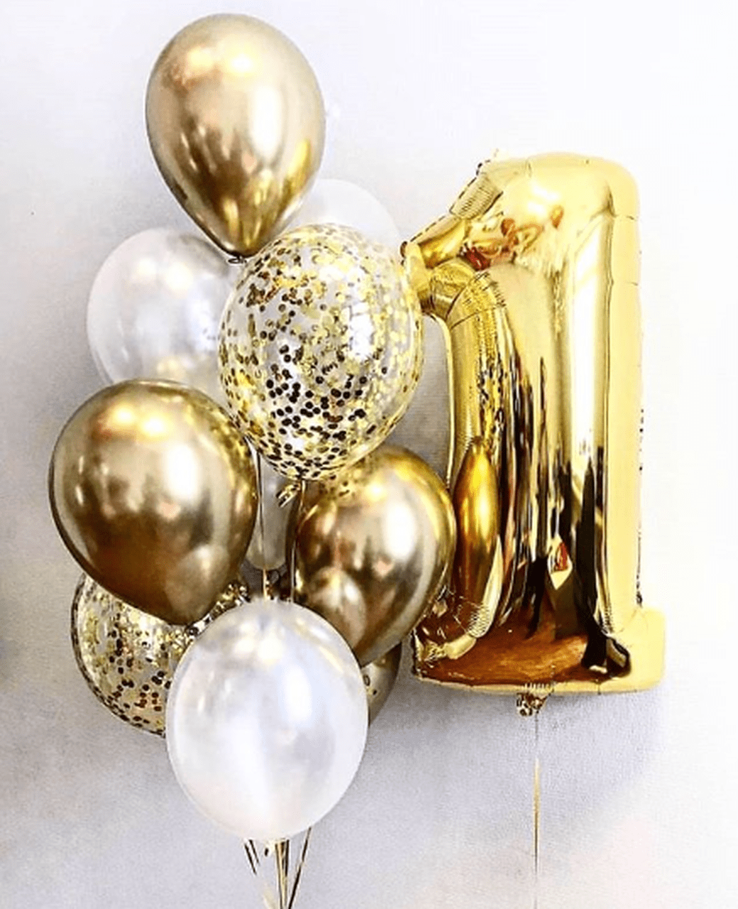 Foliniai balionai skaičiai užpildyti aukso sidabro spalvų
