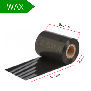 Juosta WAX su išmatavimais: plotis 56 mm ir ilgis 300 m, ant juostos spausdintas žodis 