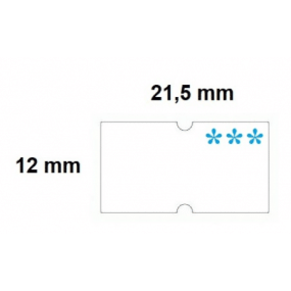 Atvaizde pavaizduota baltos spalvos standartinio dydžio SIM kortelė su matmenimis: plotis 12 mm, aukštis 21,5 mm ir trijų mėlynų žvaigždučių dekoru dešinėje pusėje.