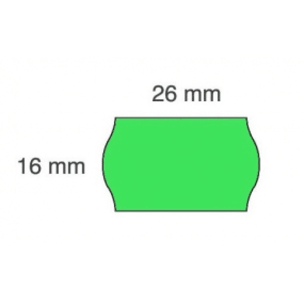 Žalios spalvos geometrinis objektas su išmatavimais: plotis – 26 mm, aukštis – 16 mm.