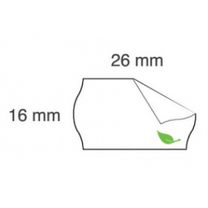 Brėžinys, vaizduojantis matmenis turinčią popieriaus gabalėlį su žaliu lapo simboliu.