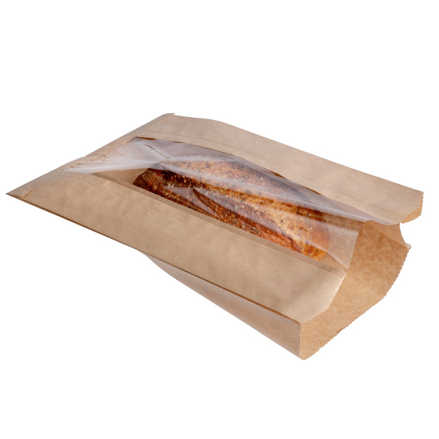 Kraft maišeliai su langeliu duonos ir konditerijos gaminiams, tinka pakuoti arbatžoles.