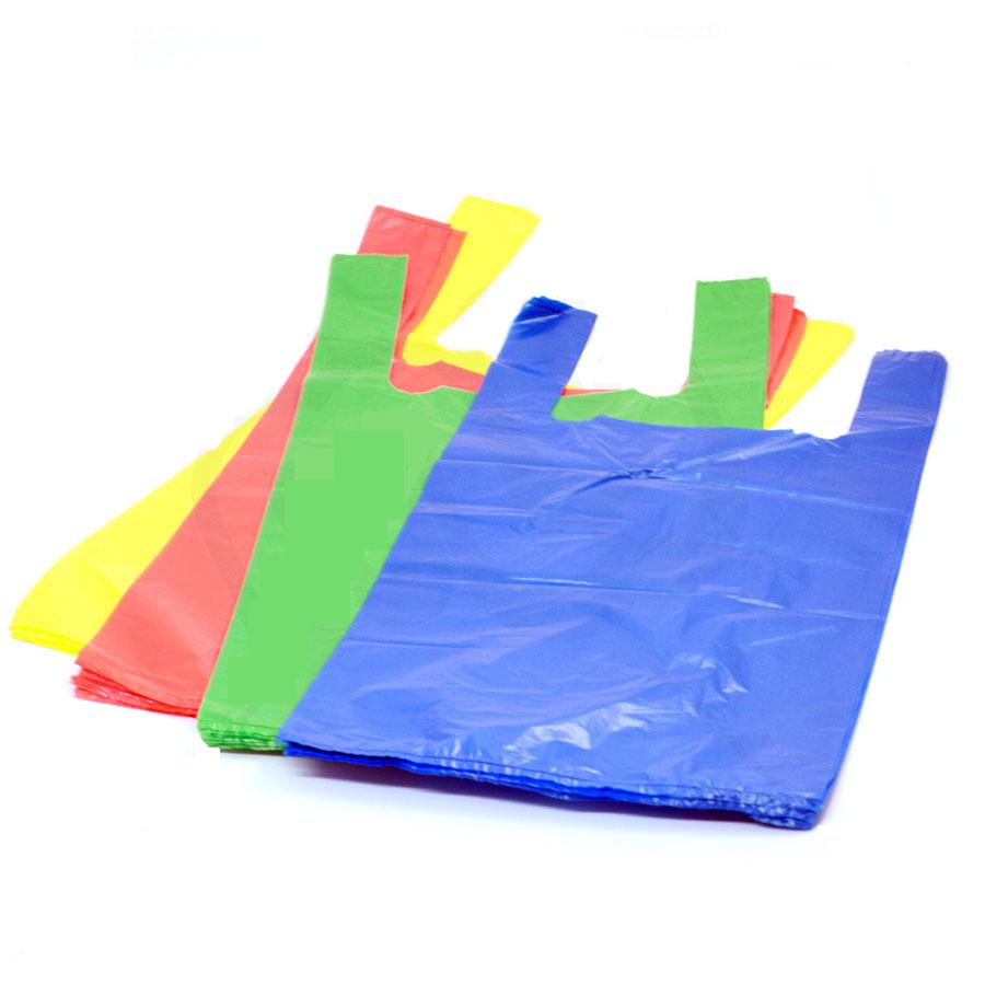 Spalvoti plastikiniai maišeliai, geltoni, raudoni, žali, mėlyni.